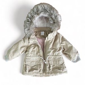 H&M khaki colored infant coat with detachable hood